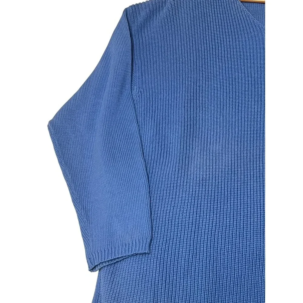 Crazy Horse By Liz Claiborne Sweater Large Blue V-Neck Knit Ribbed Cotton NWOT